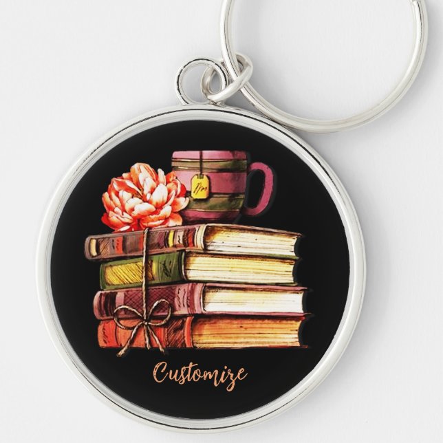 Books And Tea Black Keychain (Front)