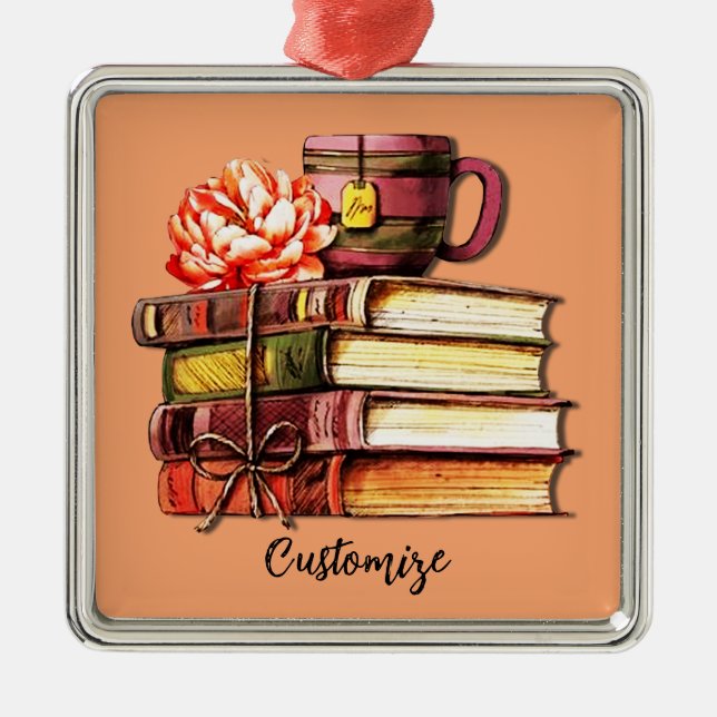 Books And Tea Peach  Metal Ornament (Front)