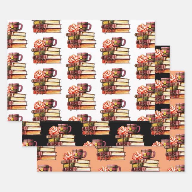 Books And Tea Wrapping Paper Sheets (Set)
