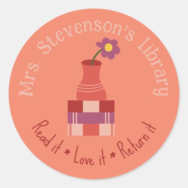 Books and Vase Peach Teacher Library Sticker (Front)