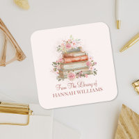 Books and Vintage Pink Roses Bookplate