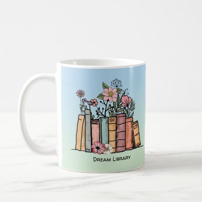 Books and wild flowers dream library personalize  coffee mug (Left)