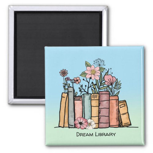 Books and wild flowers dream library personalize magnet