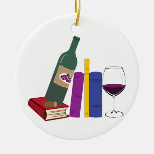 Books And Wine Ceramic Ornament