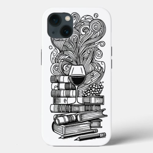 Books And Wine Color Me Doodle 2 iPhone 13 Case