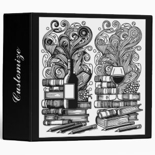 Books And Wine Color Me Doodle 3 Ring Binder