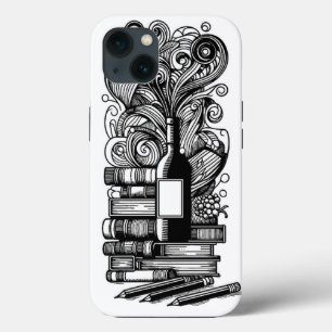Books And Wine Color Me Doodle iPhone 13 Case