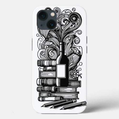 Books And Wine Color Me Doodle iPhone 13 Case