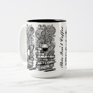 Books And Wine Color Me Doodle Two-Tone Coffee Mug
