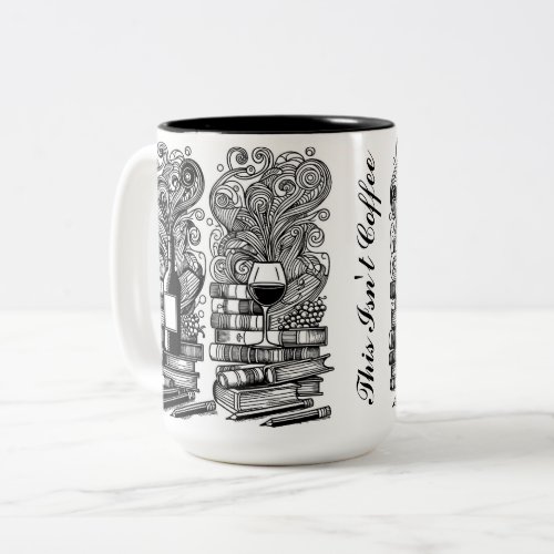 Books And Wine Color Me Doodle Two_Tone Coffee Mug
