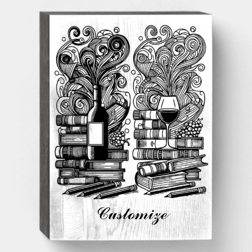 Books And Wine Color Me Doodle   Wooden Box Sign