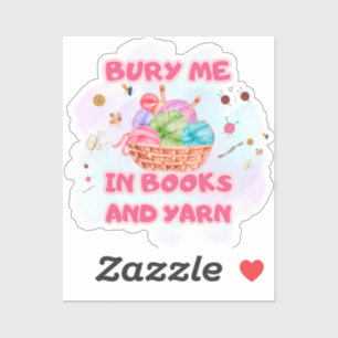 Books and Yarn Crochet Basket Art Sticker