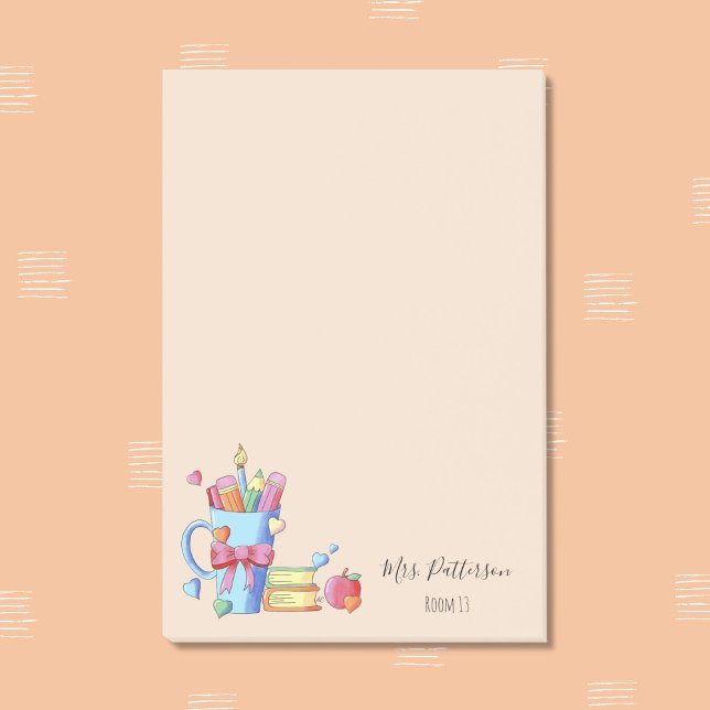 Books Apple and Hearts Teacher Notes (Watercolor whimsical teacher personalized sticky notes .
)