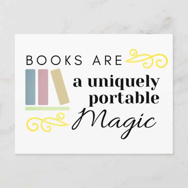 Books Are a Uniquely Portable Magic Postcard (Front)