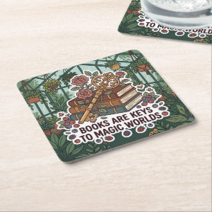 Books Are Keys To Magic Worlds Square Paper Coaster