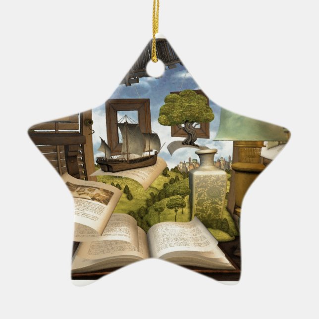 Books are knowledge! ceramic ornament (Front)