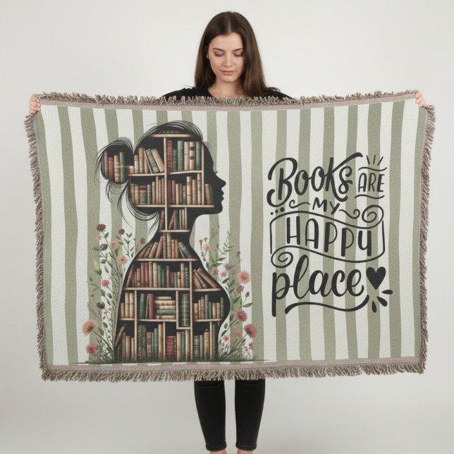 Books Are My Happy Place for Bookish Woven Throw Blanket (Creator Uploaded)
