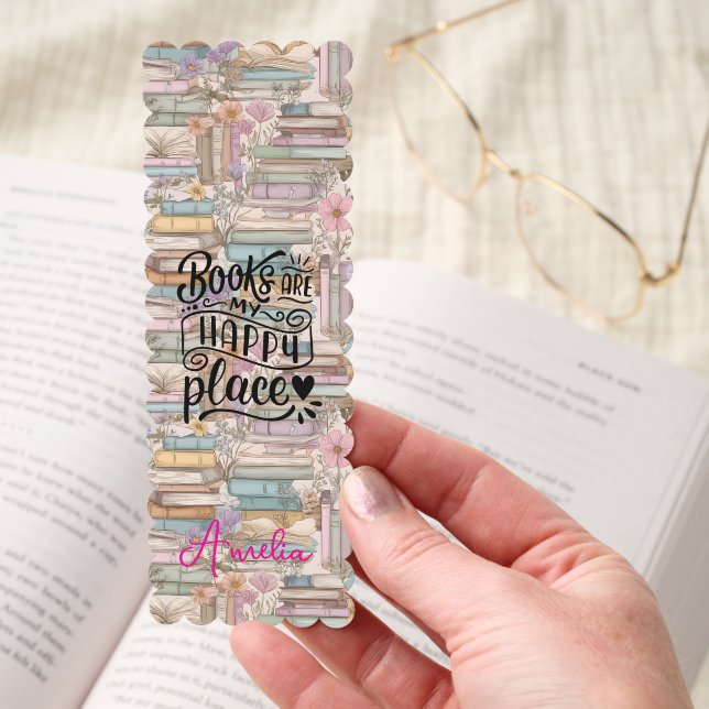 Books Are My Happy Place Scalloped Bookmarks (Hand)