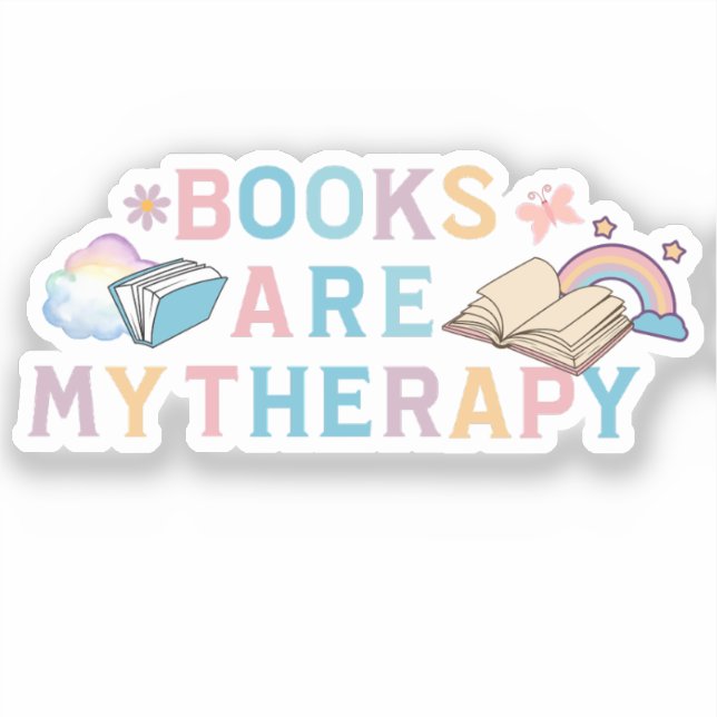 Books Are My Therapy Colorful Book Sticker (Front)