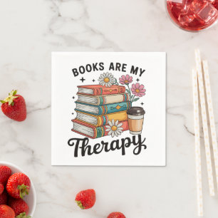 Books Are My Therapy Retro Floral Reading Lover Napkins