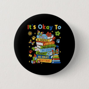 Books Autism Awareness Coquette It's Ok To Teacher Button