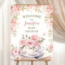 Books Baby Shower Girl Floral Pink Welcome