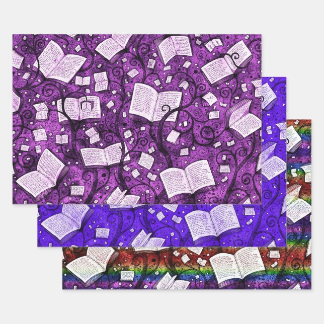 Books Background Collection 2 Wrapping Paper Sheets (Set)