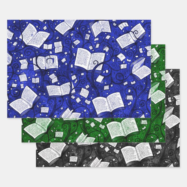 Books Background Collection 3 Wrapping Paper Sheets (Set)
