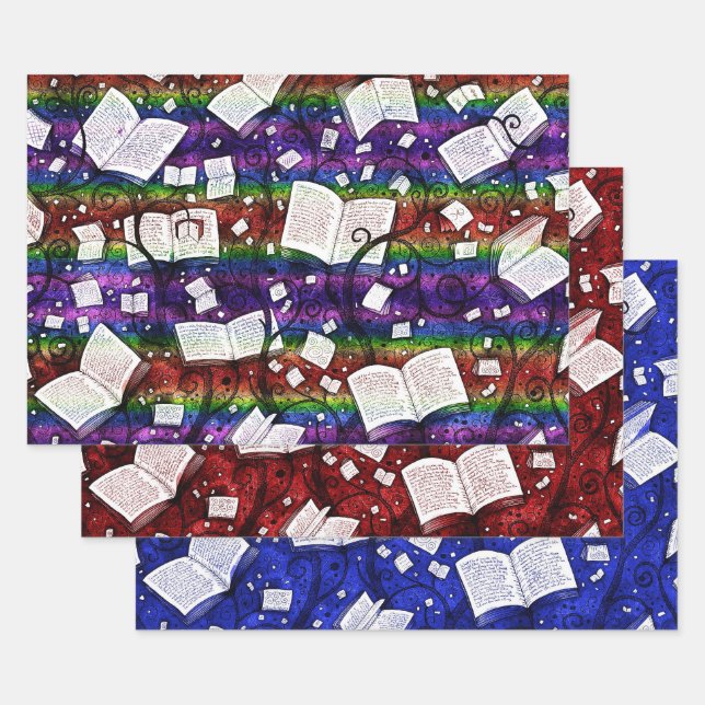 Books Background Collection 4 Wrapping Paper Sheets (Set)