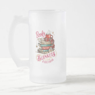 Books Blankets and Hot Cocoa Frosted Glass Beer Mug
