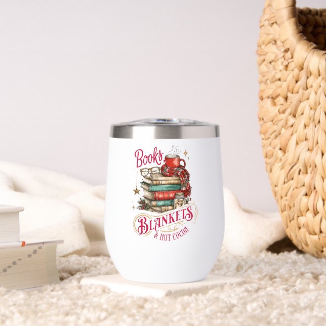 Books Blankets and Hot Cocoa  Thermal Wine Tumbler (Living Room (Rotated))