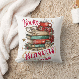 Books Blankets and Hot Cocoa Throw Pillow