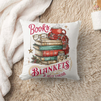 Books Blankets and Hot Cocoa  Throw Pillow
