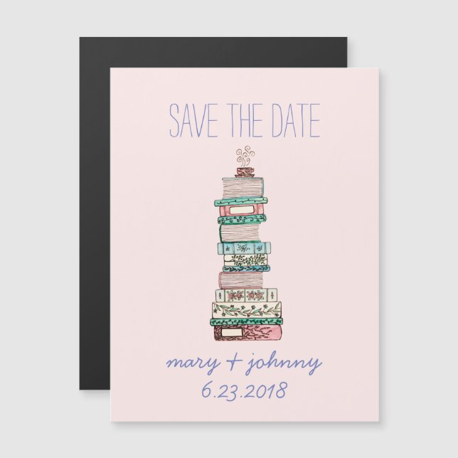 Books & Blossoms Save the Date (Magnetic) Magnetic Invitation (Front/Back)
