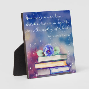 Books & Blue Flower Watercolor Script Custom Quote Plaque