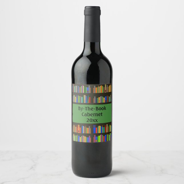 Books Bookshelves Design Wine Label (Front)