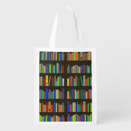 Books Bookshelves Reusable Grocery Tote Bag