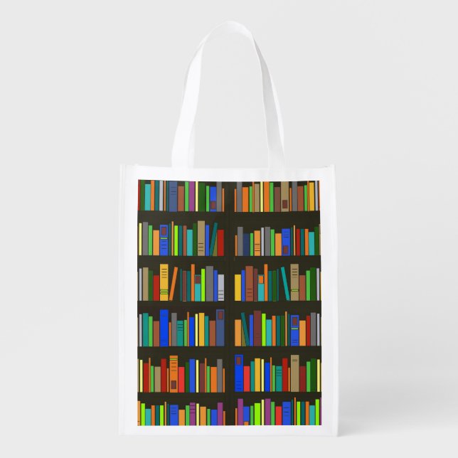 Books Bookshelves Reusable Grocery Tote Bag (Front)