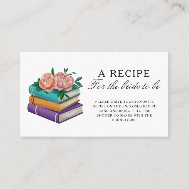Books Bridal Shower Recipe for the bride to be Enclosure Card (Front)