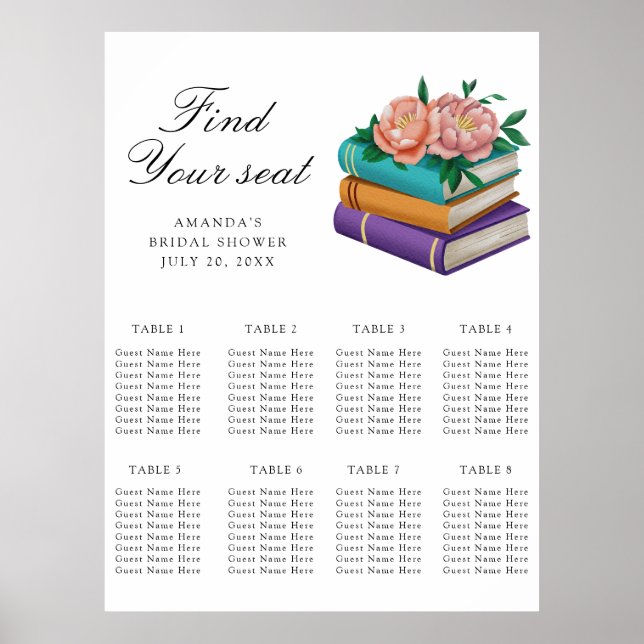 Books Bridal shower Wedding seating chart (Front)