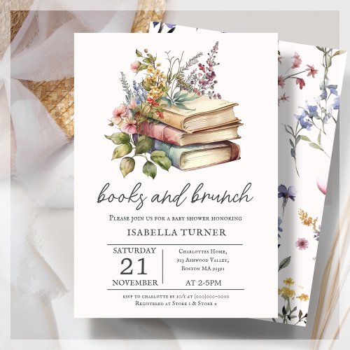 Books  Brunch Wildflower Baby Shower Invitation