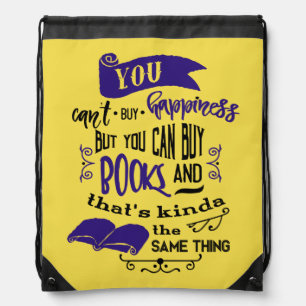 Books Buy Happiness Quote Drawstring Bag