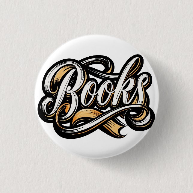 Books Calligraphy Design Tattoo Ribbon Style Button (Front)