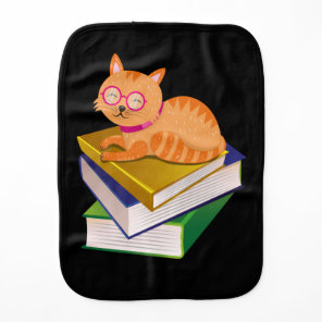Books - Cat and Books Book Lover Gift Baby Burp Cloth