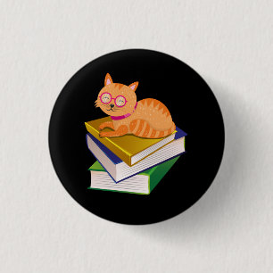 Books - Cat and Books Book Lover Gift Button