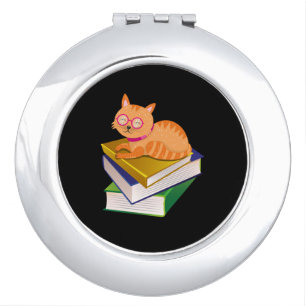 Books - Cat and Books Book Lover Gift Compact Mirror