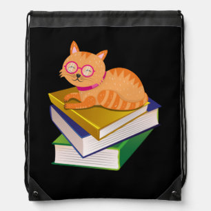 Books - Cat and Books Book Lover Gift Drawstring Bag