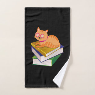 Books - Cat and Books Book Lover Gift Hand Towel