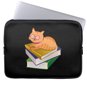 Books - Cat and Books Book Lover Gift Laptop Sleeve