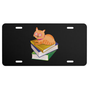 Books - Cat and Books Book Lover Gift License Plate